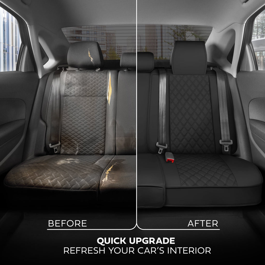 MotorBox Premium Napa Leather Rear Seat Cover - Semi Universal Fit for Most Cars, Truck & SUV - Black Back Seat Protector - Anti-Slip, Durable Bench Cover - Easy Install, Luxury Car Interior Upgrade