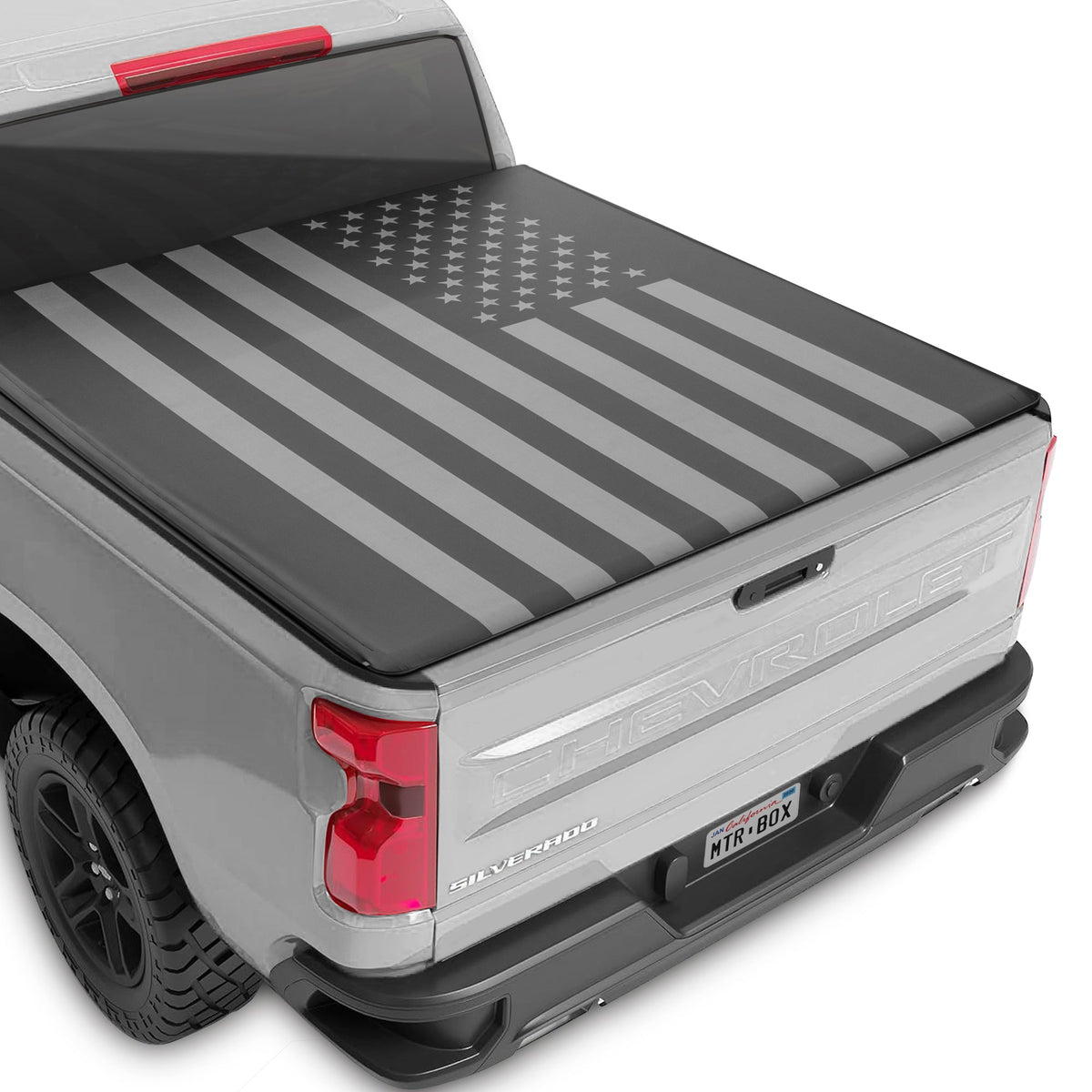 MotorBox Tri-Fold Truck Tonneau Cover for Chevy Silverado 2500HD 3500HD / GMC Sierra 2500HD 3500HD (2014-2018) with 6.6 ft Bed Length, All-Weather Soft Folding Truck Bed Cover with Black Flag Graphic