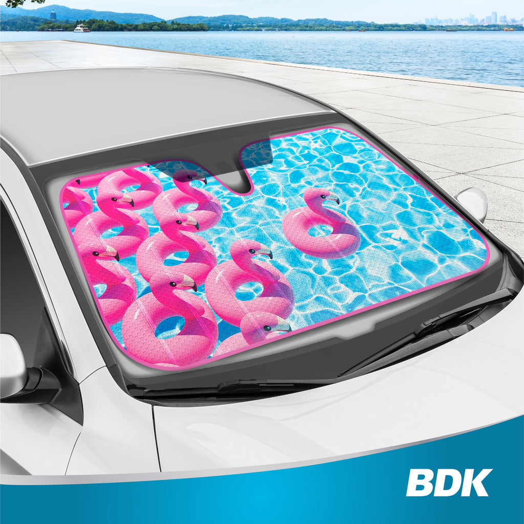BDK Pink Flamingo Front Windshield Sunshade (58" x 27")