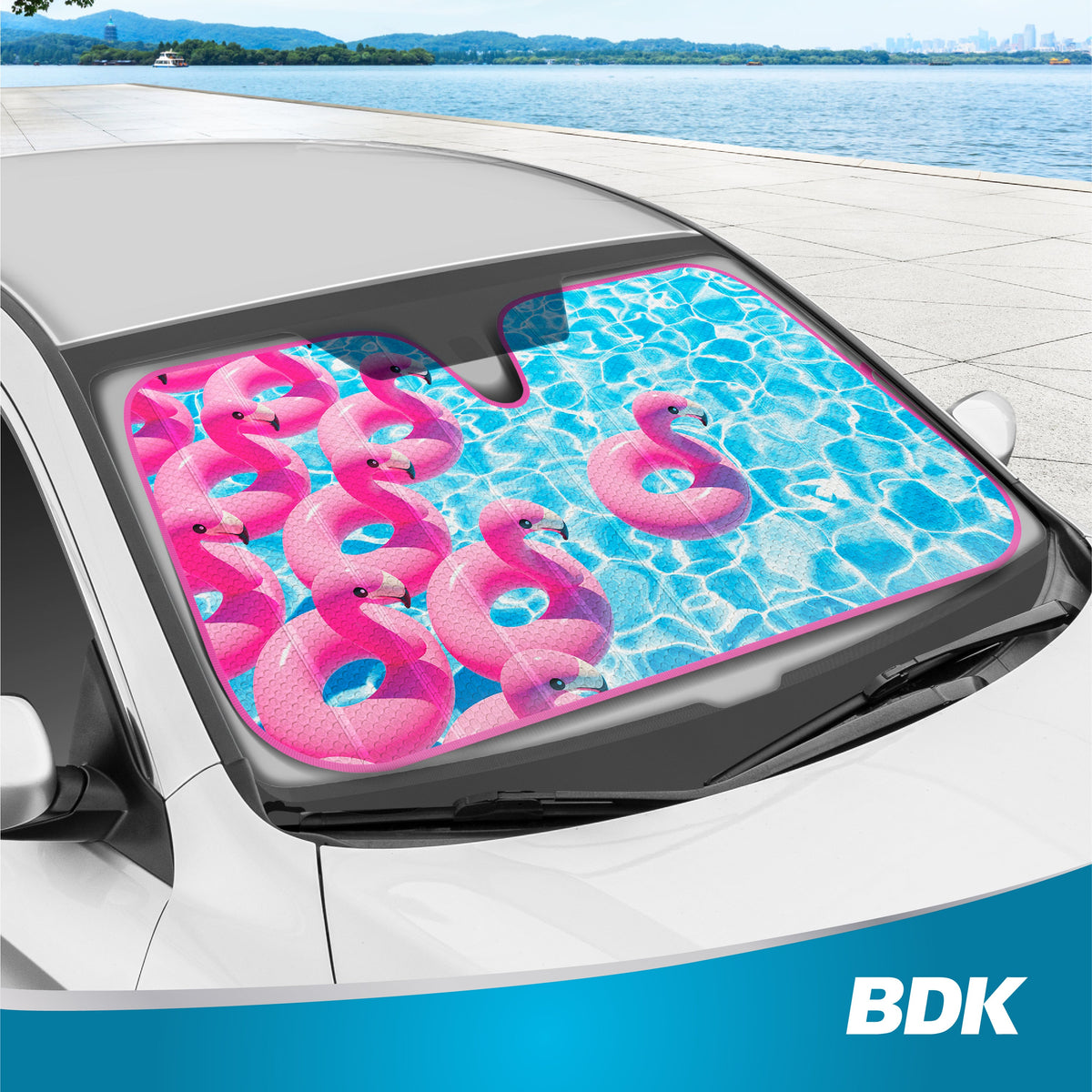 BDK Pink Flamingo Front Windshield Sunshade (58" x 27")