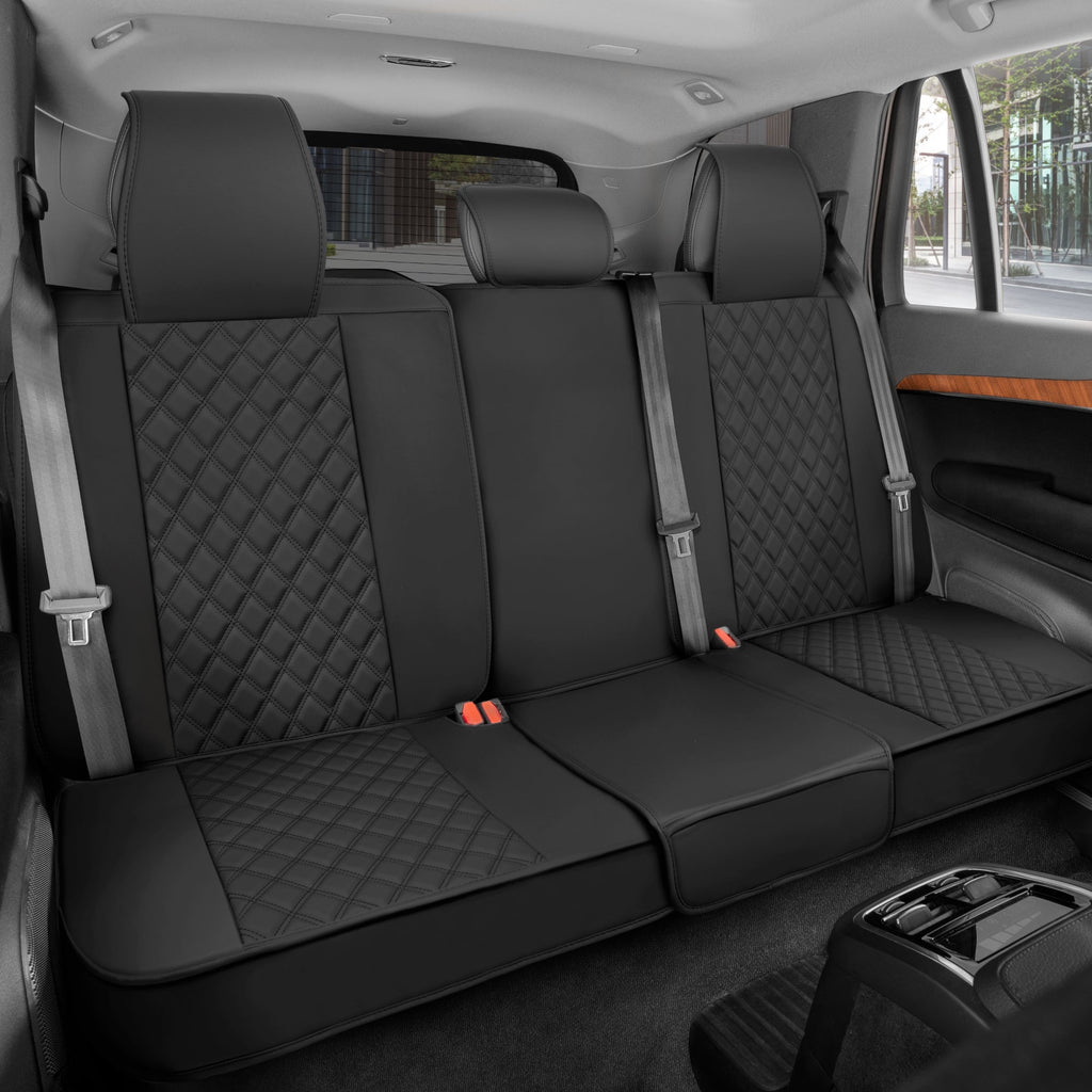 MotorBox Premium Napa Leather Rear Seat Cover - Semi Universal Fit for Most Cars, Truck & SUV - Black Back Seat Protector - Anti-Slip, Durable Bench Cover - Easy Install, Luxury Car Interior Upgrade