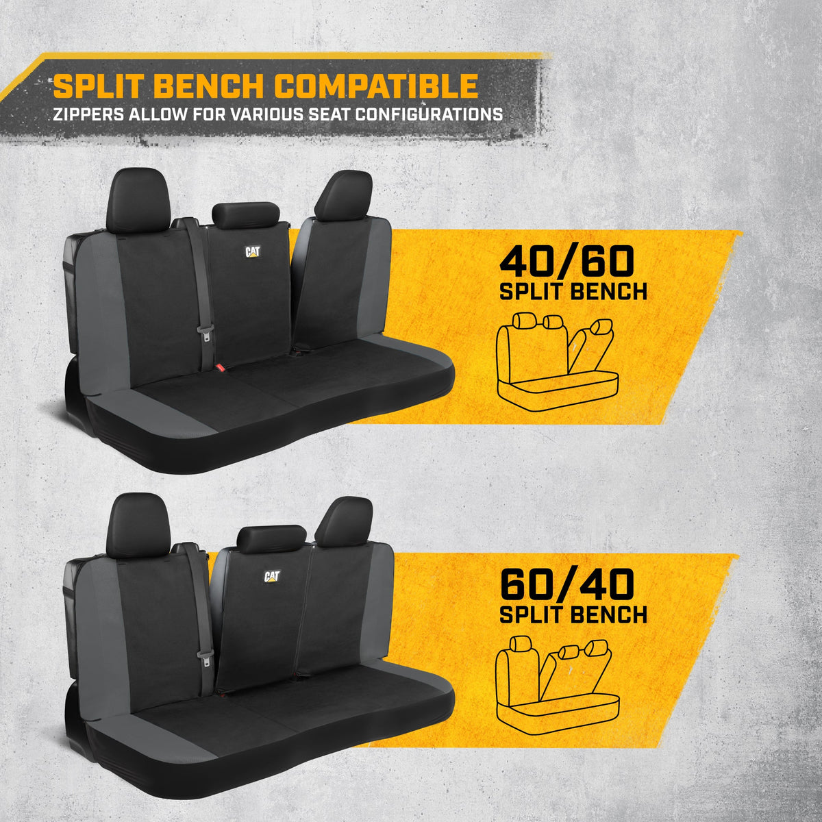 Cat Flexfit Gray Rear Seat Cover for Car – Durable Canvas & Mesh Design 60/40 Split Bench Protector for Cars, Trucks & SUVs – Back Seat Cover for Rear Bench – Interior Car Accessory