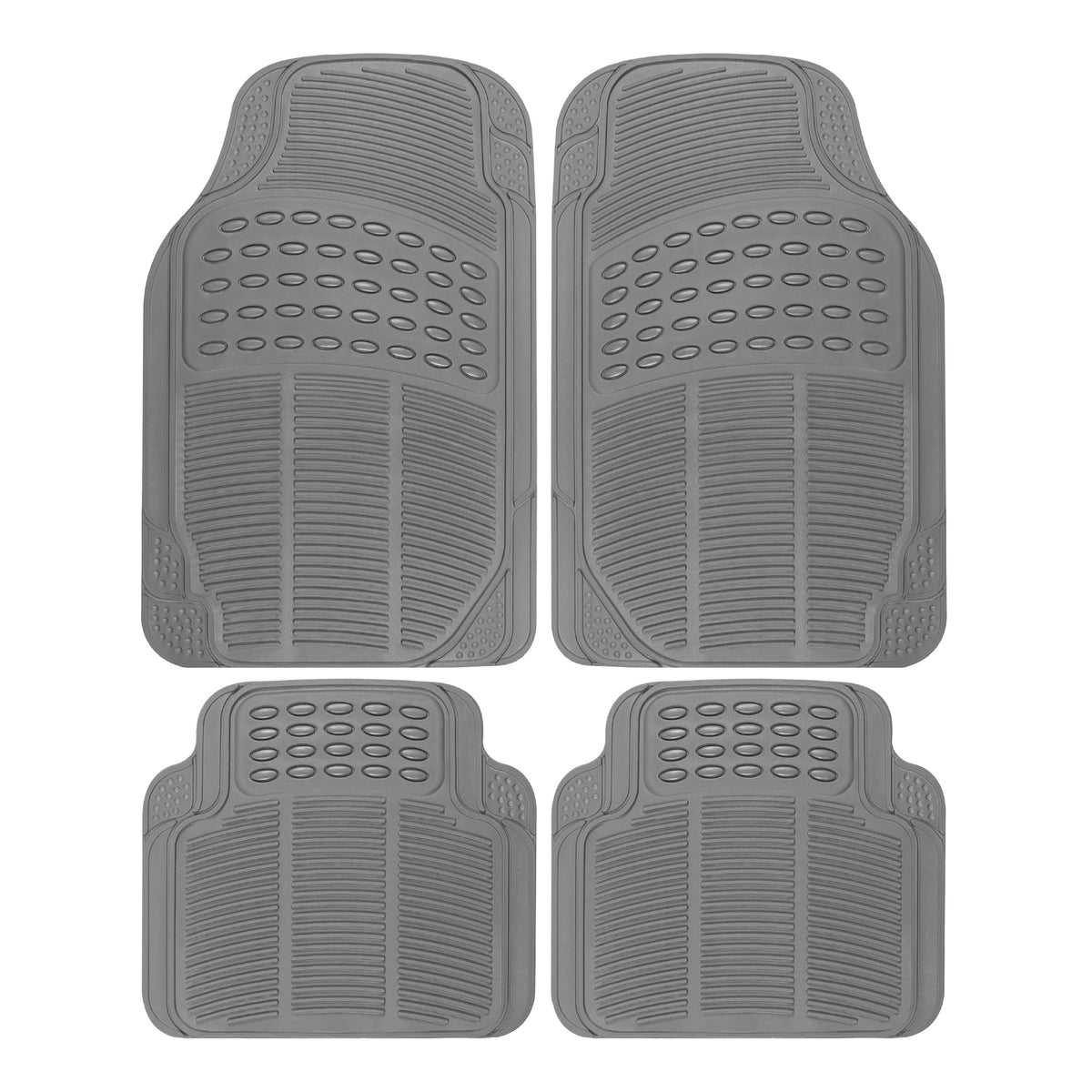 BDK 4-Piece Cushioned Grip Pad Front Floor Mats and Rear Floor Mats - Heavy Duty, All Weather, Trim to Fit - Gray