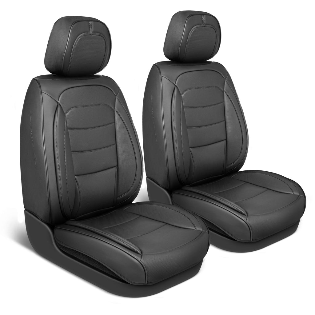 MotorBox Elite Edition Faux Leather Seat Covers for Cars, Trucks, & SUV - 2 Black Car Seat Covers for Front Seats - Universal Fit Car Accessories Automotive Interior Cover Protector for Most Vehicles
