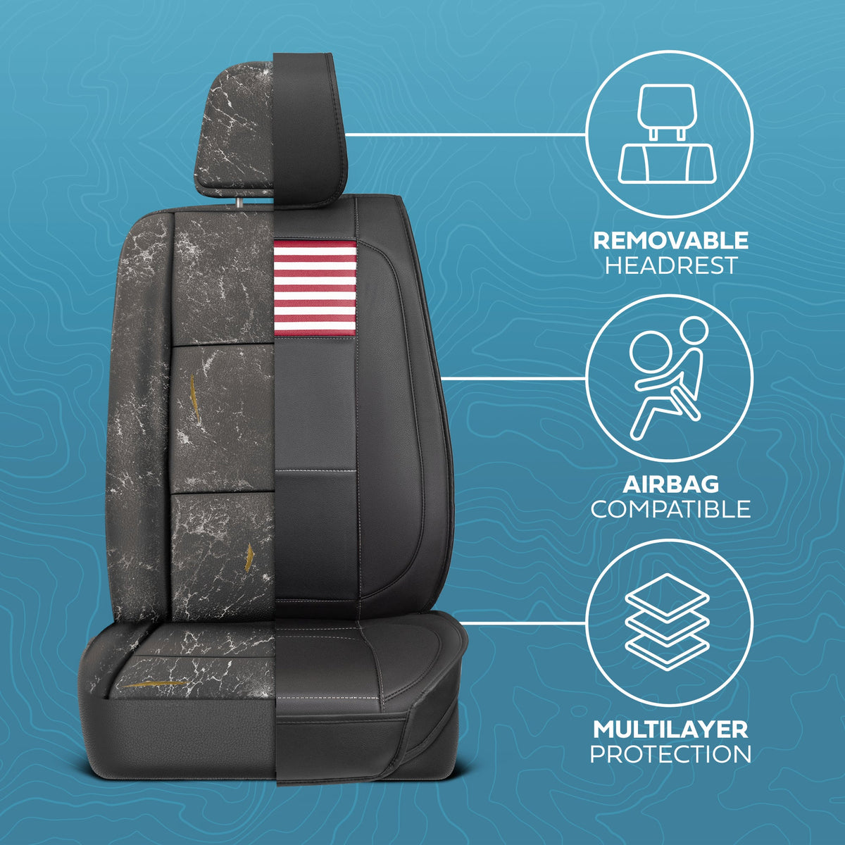MotorBox American Flag Seat Covers for Trucks, Cars, & SUV - Napa Leather US Car Seat Covers American Flag Truck Accessories - Car Seat Cover Patriotic American Flag Car Accessories Car Seat Protector