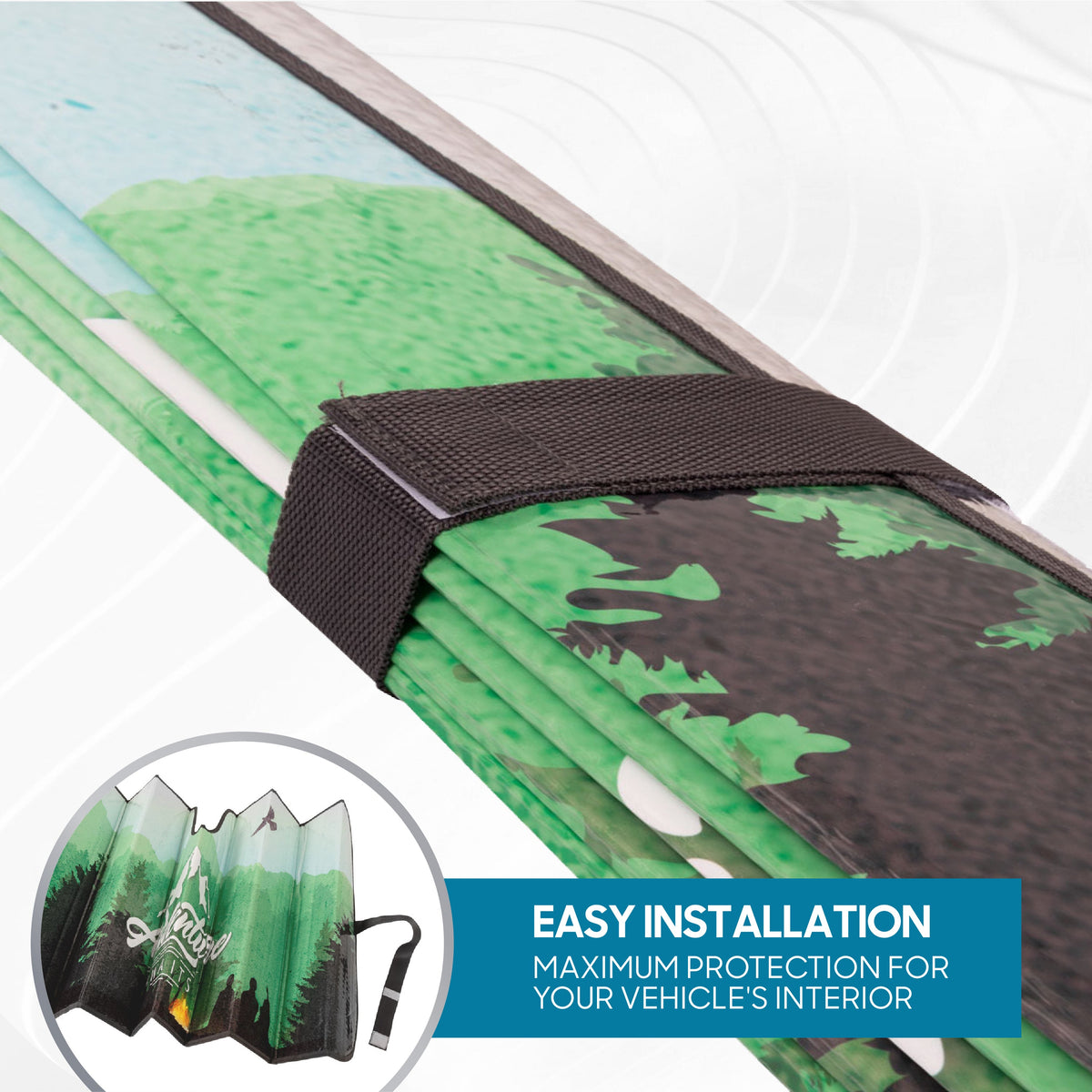 BDK Adventure Awaits Front Windshield Sunshade with Velcro Closure Strap (58" x 27")