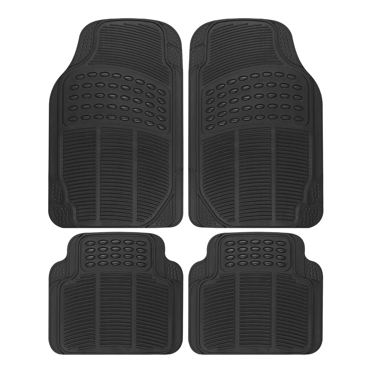 BDK 4-Piece Cushioned Grip Pad Front Floor Mats and Rear Floor Mats - Heavy Duty, All Weather, Trim to Fit - Black