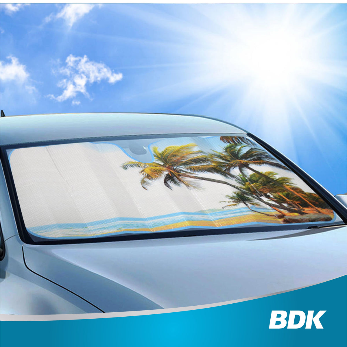BDK Palm Tree Tropical Island Sunset Front Windshield Sunshade (58" x 27")